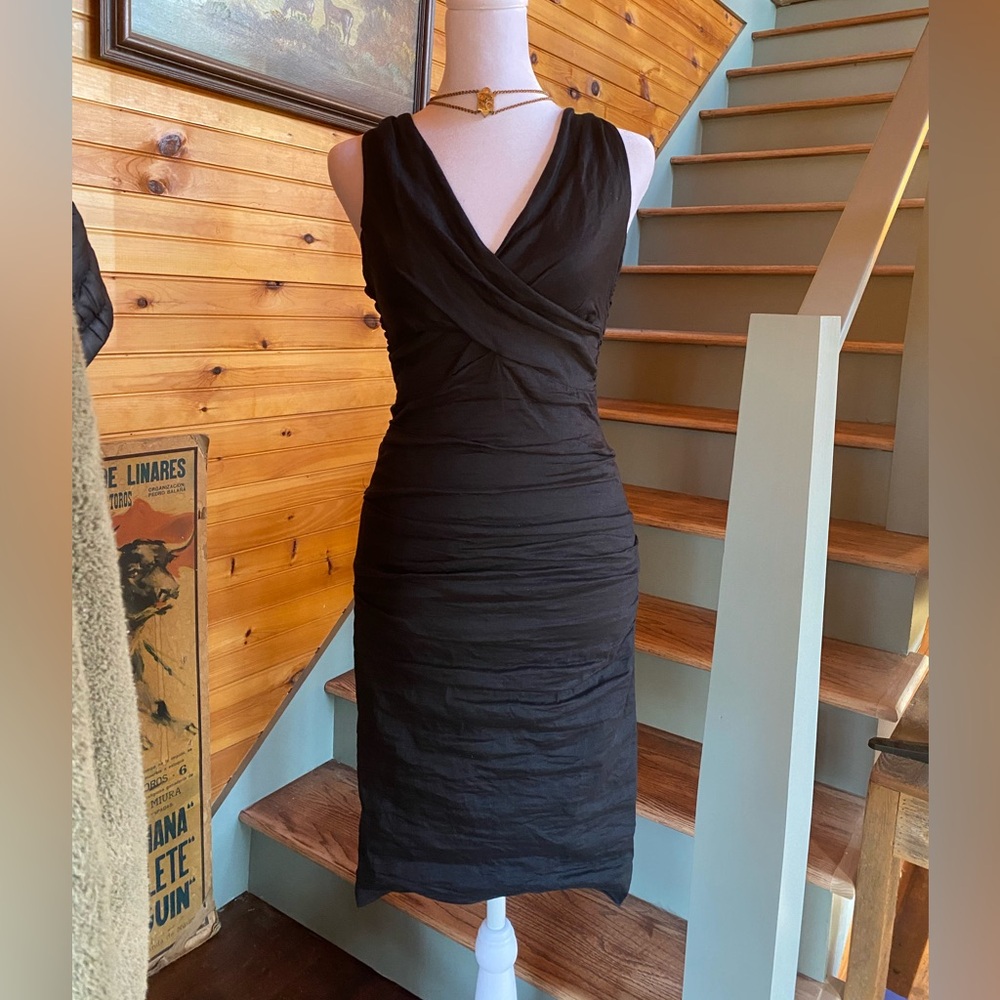 Nicole Miller Cotton Stretch Black Criss Cross Back Dress wedding guest - Picture 2 of 8